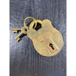 Big Vintage Admiralty Brass USN Navy  No. 4 Padlock and 2 Keys 4 Brass Levers Mi